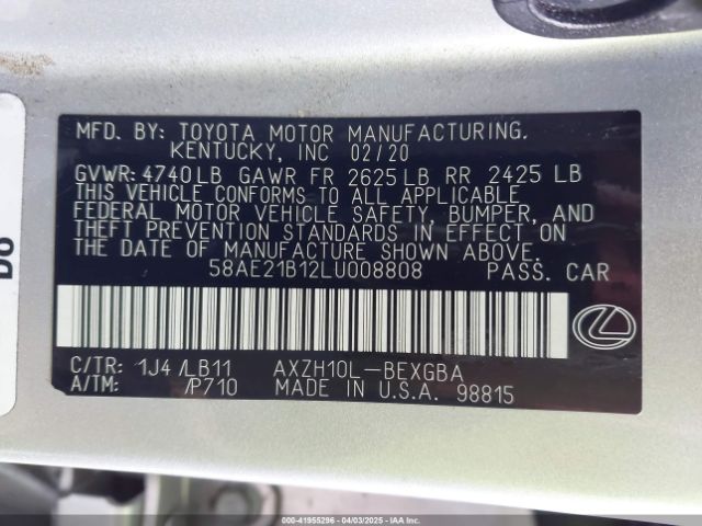 58AE21B12LU008808 Lexus Es 300h Luxury