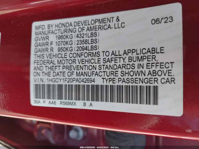 1HGCY1F20PA042694 Honda ACCORD LX