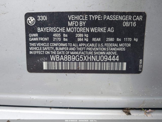 WBA8B9G5XHNU09444 BMW 330I