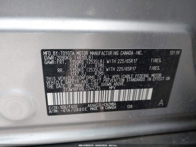 Toyota Rav4 Xle 2020 2T3W1RFV9LC044725 Image 9