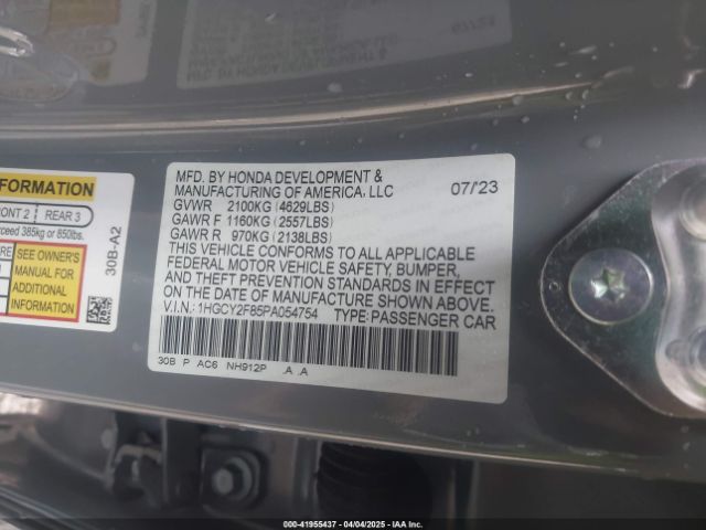 1HGCY2F85PA054754 Honda Accord Hybrid Touring