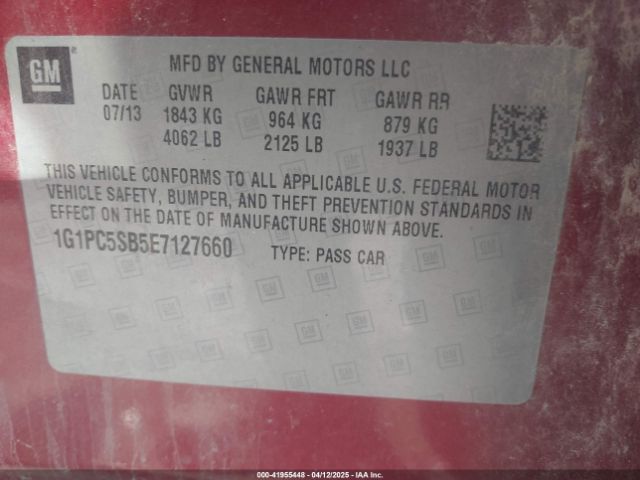 1G1PC5SB5E7127660 Chevrolet Cruze 1lt Auto