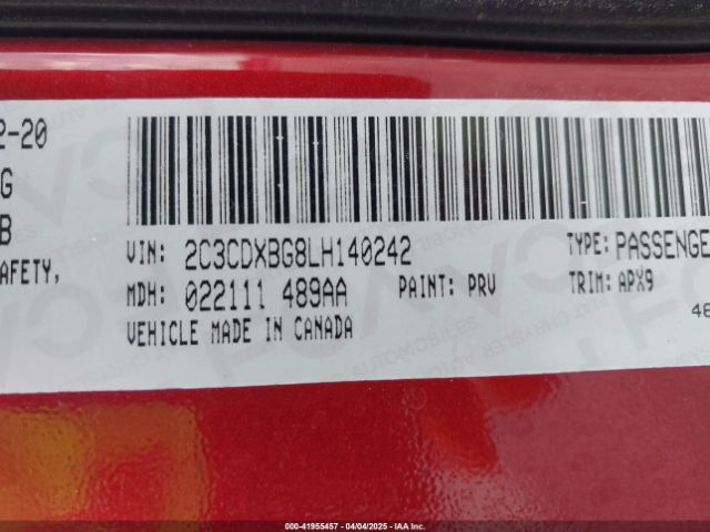 2C3CDXBG8LH140242 Dodge Charger Sxt Rwd