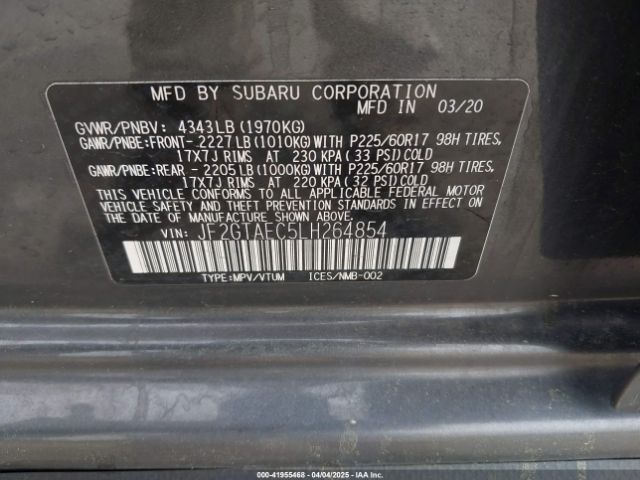JF2GTAEC5LH264854 Subaru Crosstrek Premium