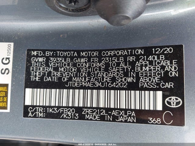 Toyota COROLLA LE 2021 JTDEPMAE3MJ164202 Image 9