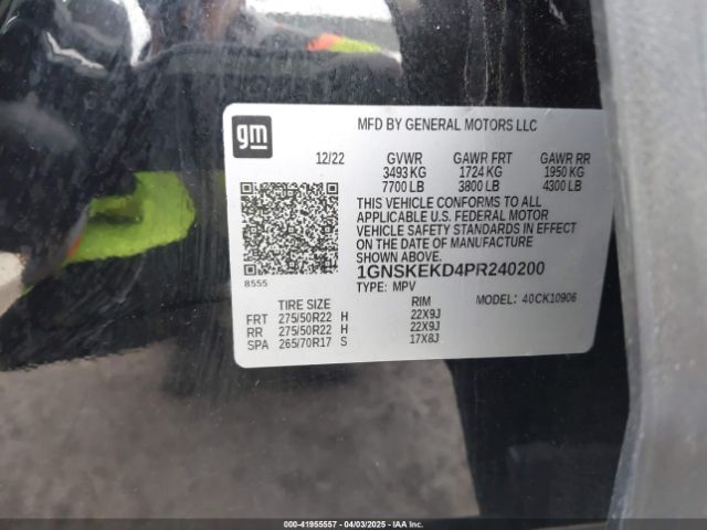 1GNSKEKD4PR240200 Chevrolet Suburban 4wd Rst