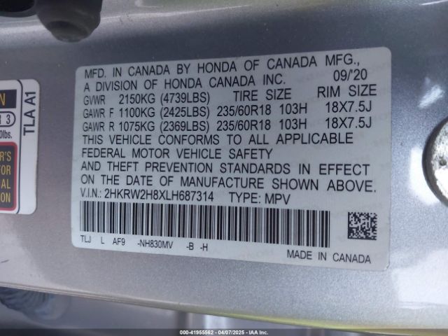 2020 HONDA CR-V 2HKRW2H8XLH687314 Photo 8