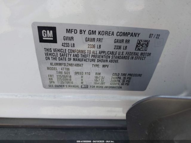KL4MMFSL2NB148947 Buick Encore Gx Fwd Essence