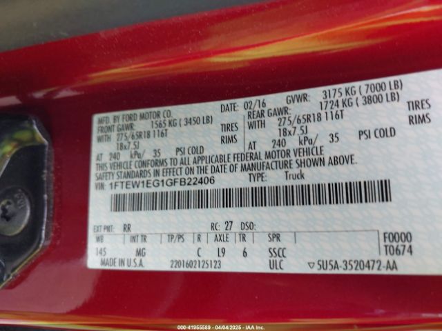 2016 FORD F-150 1FTEW1EG1GFB22406 Photo 8