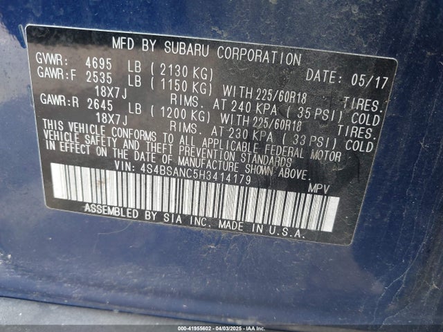 4S4BSANC5H3414179 Subaru Outback 2.5i Limited
