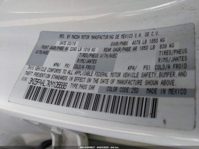 3MZBPAAL7KM106686 Mazda Mazda3 Select Package