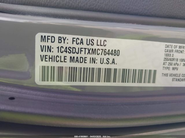 1C4SDJFTXMC764480 Dodge Durango Pursuit Awd