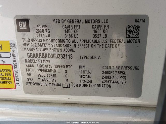 5GAKRBKD3EJ333113 Buick Enclave Leather