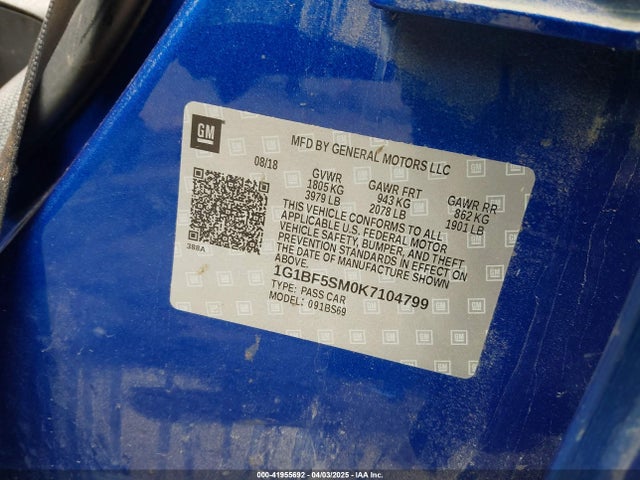 1G1BF5SM0K7104799 Chevrolet Cruze Premier