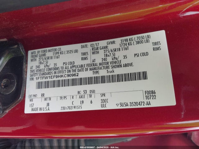 Ford F150 Supercrew 2017 1FTFW1EF9HKC90962 Image 9