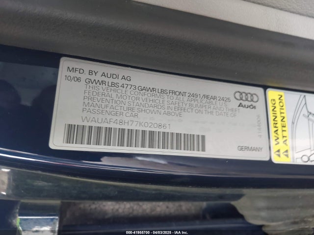 2007 AUDI A4 WAUAF48H77K020861 Photo 8