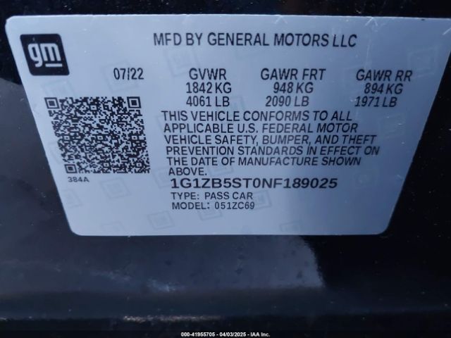 1G1ZB5ST0NF189025 Chevrolet Malibu Fwd Ls