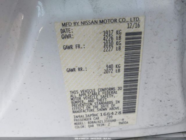 1N4AL3AP9HC166428 Nissan Altima 2.5 Sr