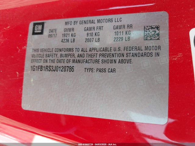 Chevrolet Camaro 1lt 2018 1G1FB1RS3J0120786 Image 9