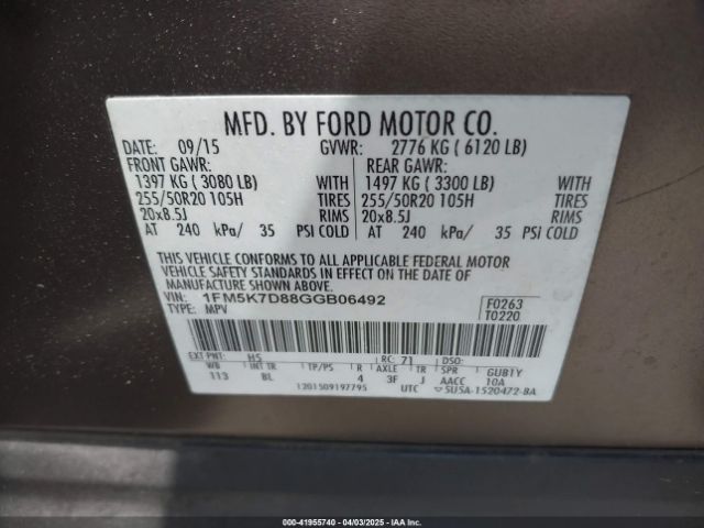 1FM5K7D88GGB06492 Ford EXPLORER XLT