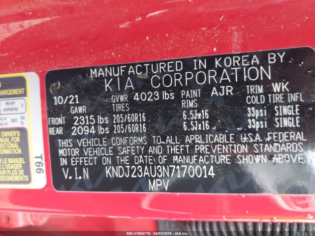 KNDJ23AU3N7170014 KIA SOUL LX