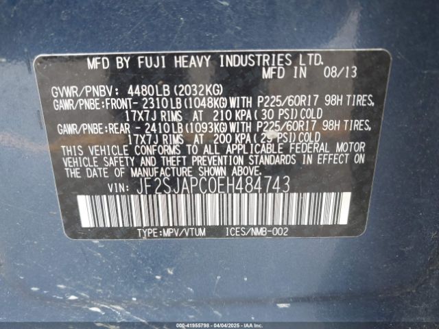 JF2SJAPC0EH484743 Subaru Forester 2.5i Touring