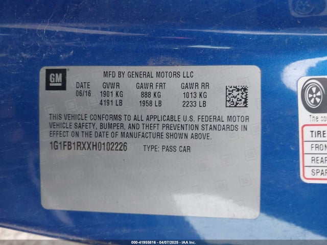 1G1FB1RXXH0102226 Chevrolet Camaro 1lt