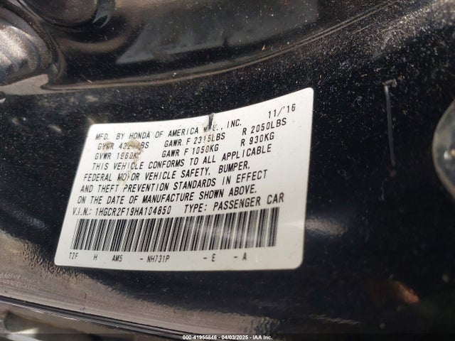 1HGCR2F19HA104850 Honda k24w1