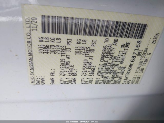 5N1AT3CA5MC687168 Nissan Rogue Sl Fwd
