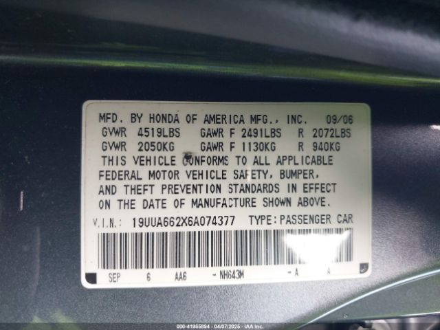 2006 ACURA TL 19UUA662X6A074377 Photo 8