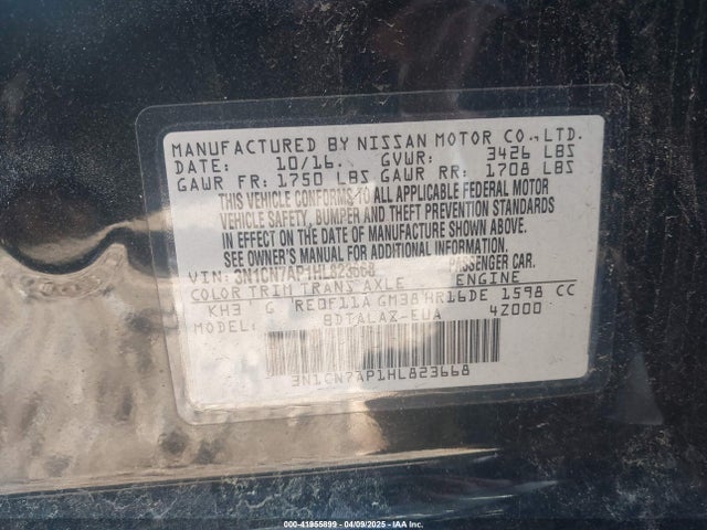 3N1CN7AP1HL823668 Nissan Versa 1.6 S+
