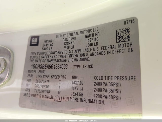 Chevrolet Colorado Wt 2016 1GCHSBEA5G1334698 Image 9