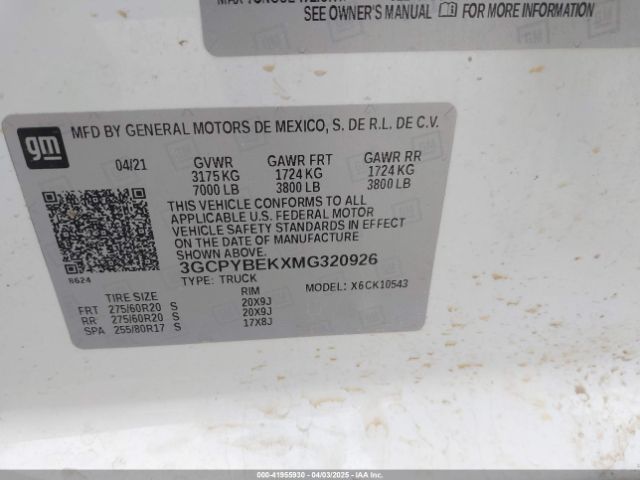 3GCPYBEKXMG320926 Chevrolet Silverado 1500 4wd  Short Bed Custom