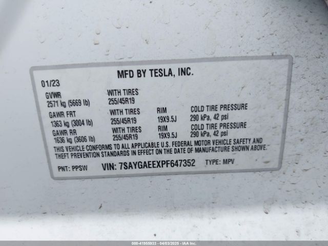 7SAYGAEEXPF647352 Tesla Model Y Awd/long Range Dual Motor All-wheel Drive