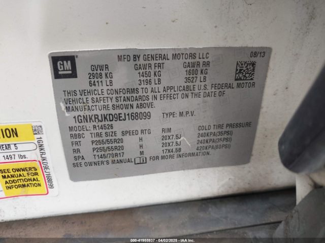 1GNKRJKD9EJ168099 Chevrolet Traverse Ltz