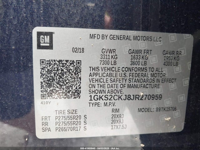 1GKS2CKJ8JR270959 GMC l86 - spark ignited direct injection, variable valve timing, afm, e85max, alum