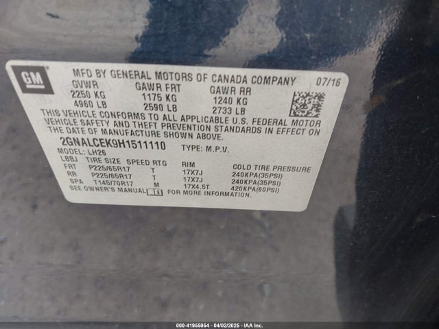 2GNALCEK9H1511110 Chevrolet EQUINOX LT