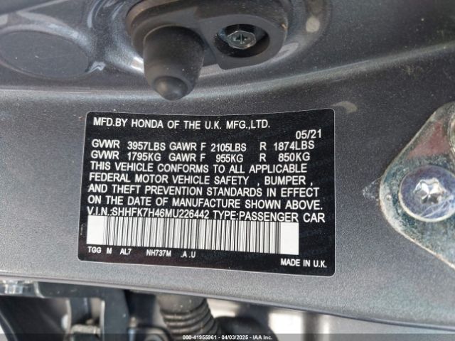 SHHFK7H46MU226442 Honda Civic Sport