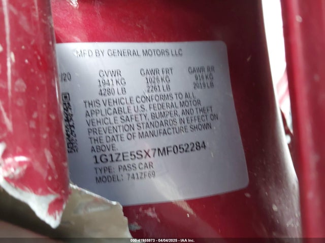 41955973 :رقم المزاد ، 1G1ZE5SX7MF052284 vin ، 2021 Chevrolet Malibu Fwd Premier مزاد بيع