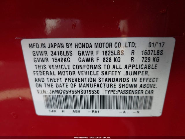 JHMGK5H56HS019530 Honda FIT LX