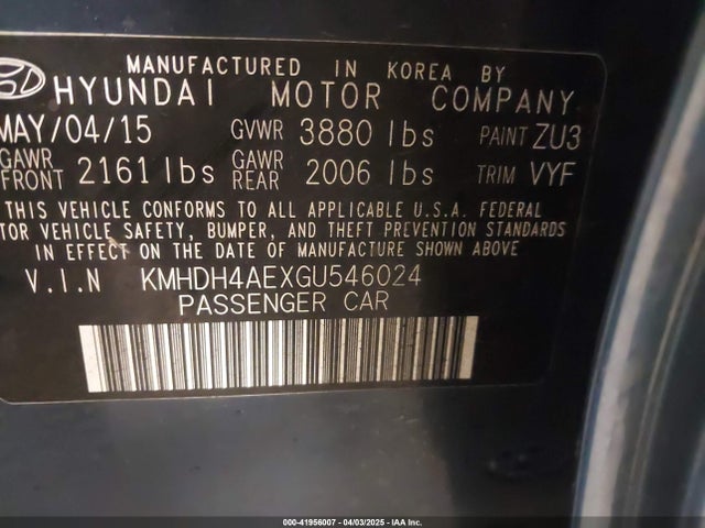 Hyundai ELANTRA SE 2016 KMHDH4AEXGU546024 Image 9