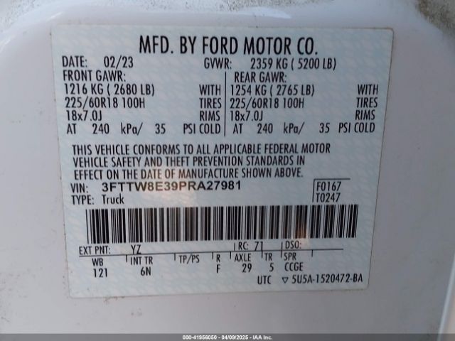 3FTTW8E39PRA27981 Ford Maverick Lariat