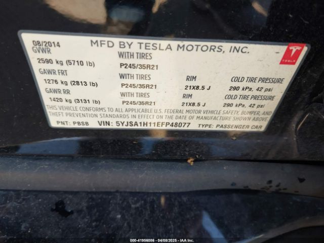 5YJSA1H11EFP48077 Tesla Model S P85