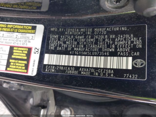 4T1G11AK5LU973546 Toyota CAMRY SE