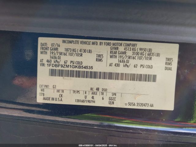 1FDBF9ZM1GKB54535 Ford Transit-350 Cab