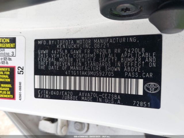 4T1G11AK9MU592705 Toyota CAMRY SE
