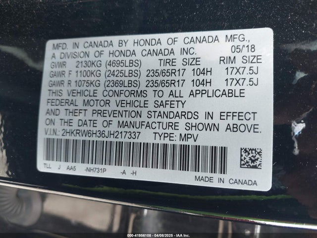 2HKRW6H36JH217337 Honda CR-V LX
