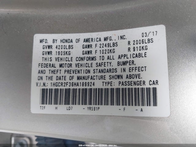 1HGCR2F36HA189924 Honda ACCORD LX