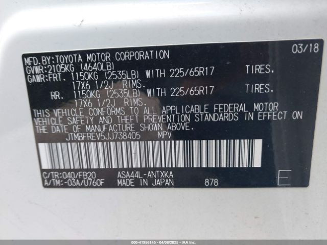 JTMBFREV5JJ738405 Toyota RAV4 LE