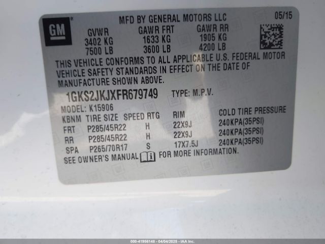 1GKS2JKJXFR679749 GMC l86 - vvt, afm, e85 max, aluminum